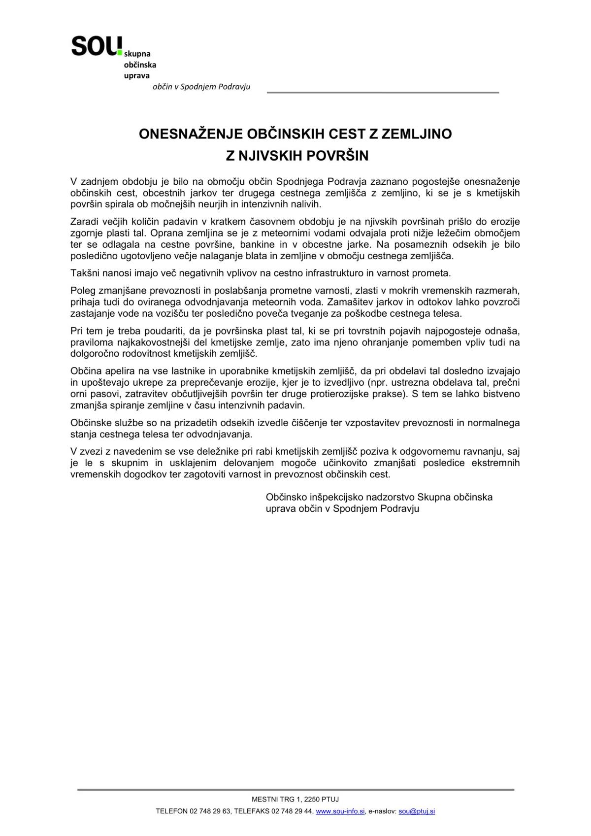 Onesnaženje občinskih cest z zemljino z njivskih površin-1